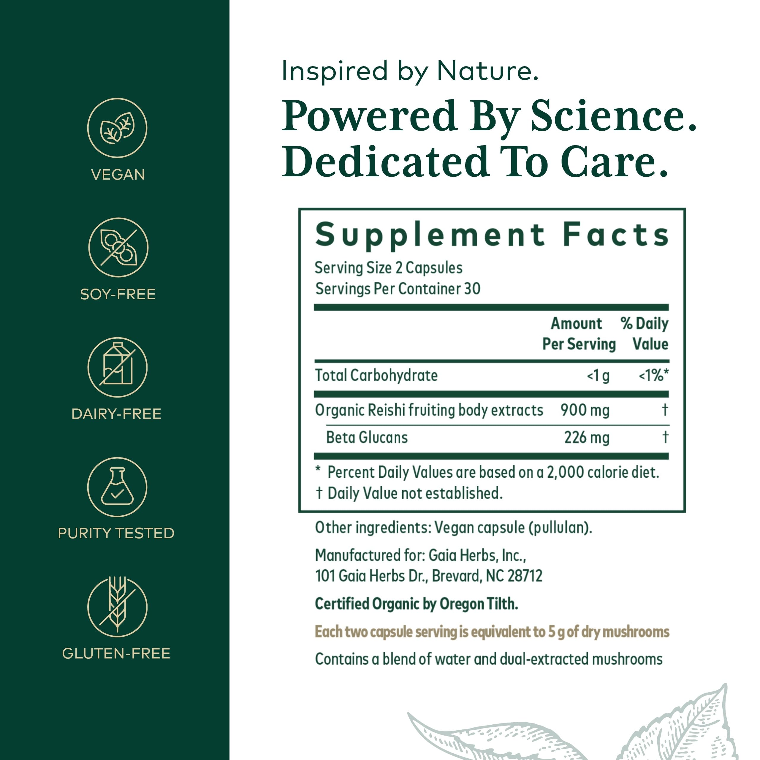 Close-up of Gaia Herbs PRO Reishi Mushroom capsules