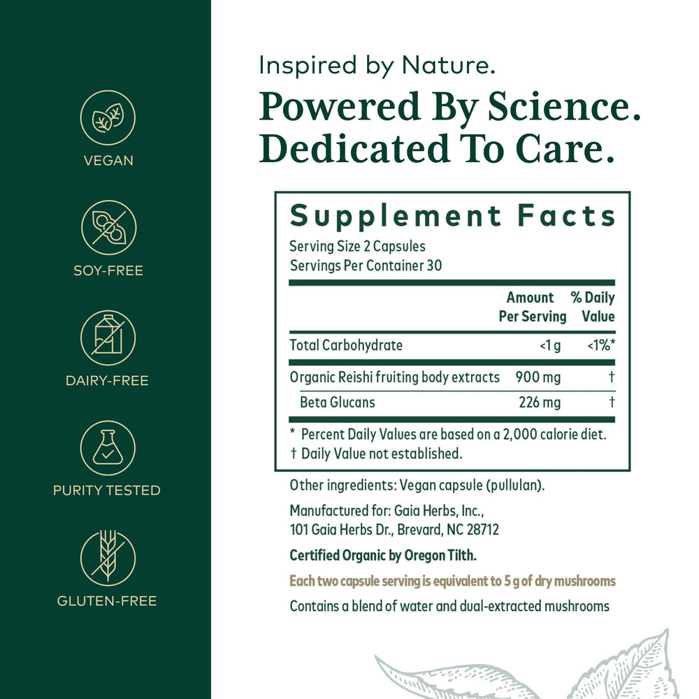 Close-up of Gaia Herbs PRO Reishi Mushroom capsules