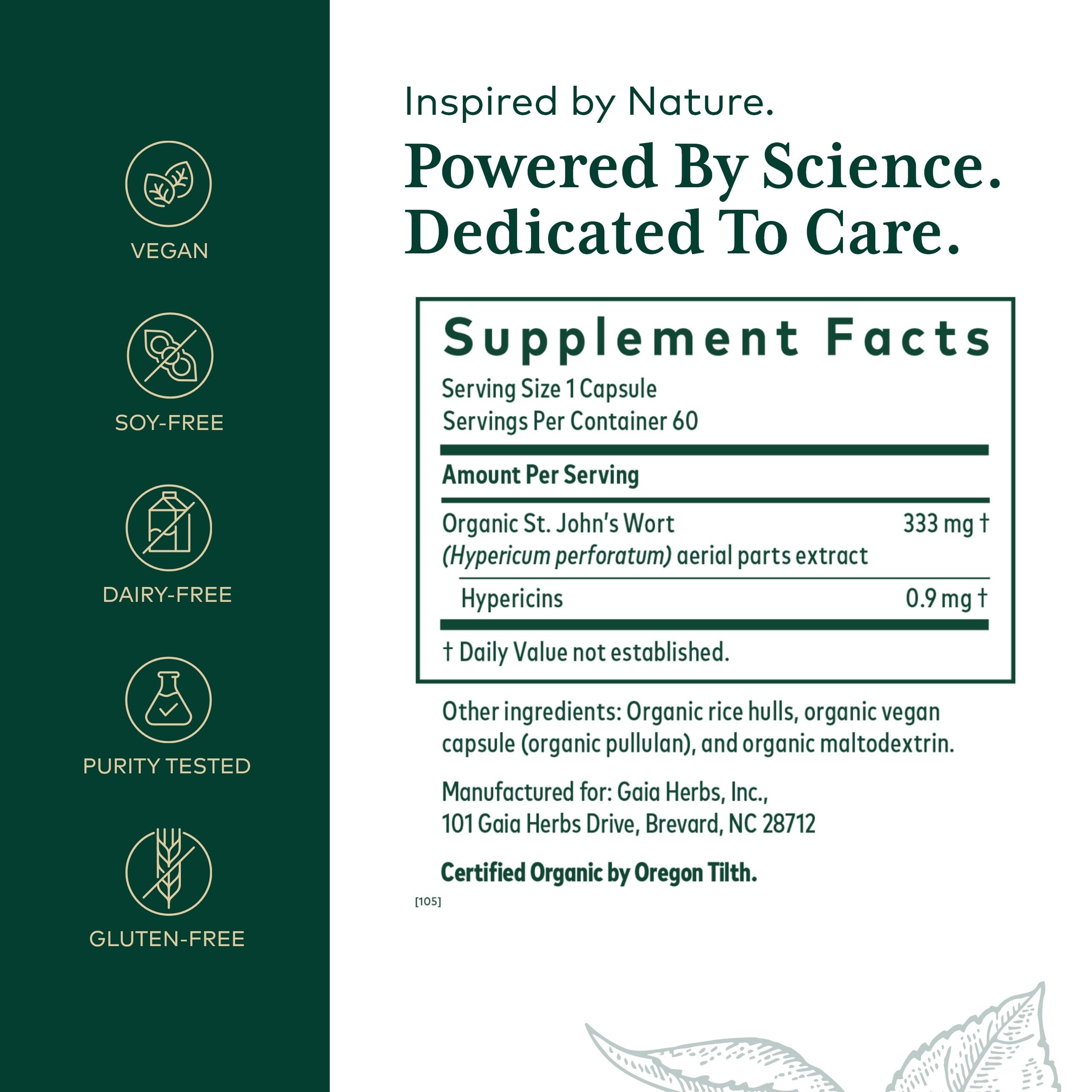 Gaia Herbs Pro St. John's Wort bottle – back label close-up