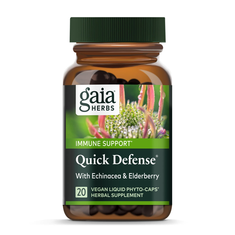 Gaia Herbs Quick Defense bottle with label on white background