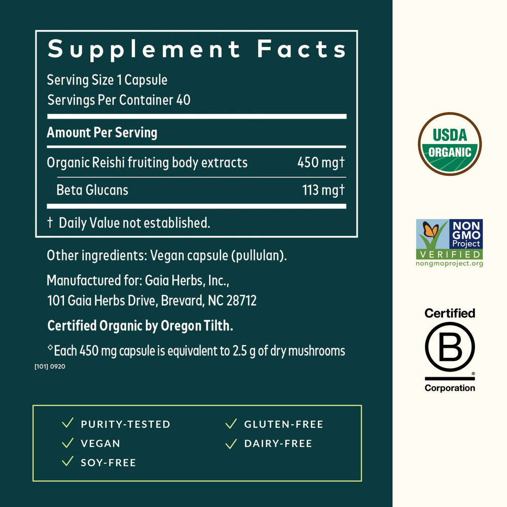 Reishi mushroom extract bottle show 100% mushroom content