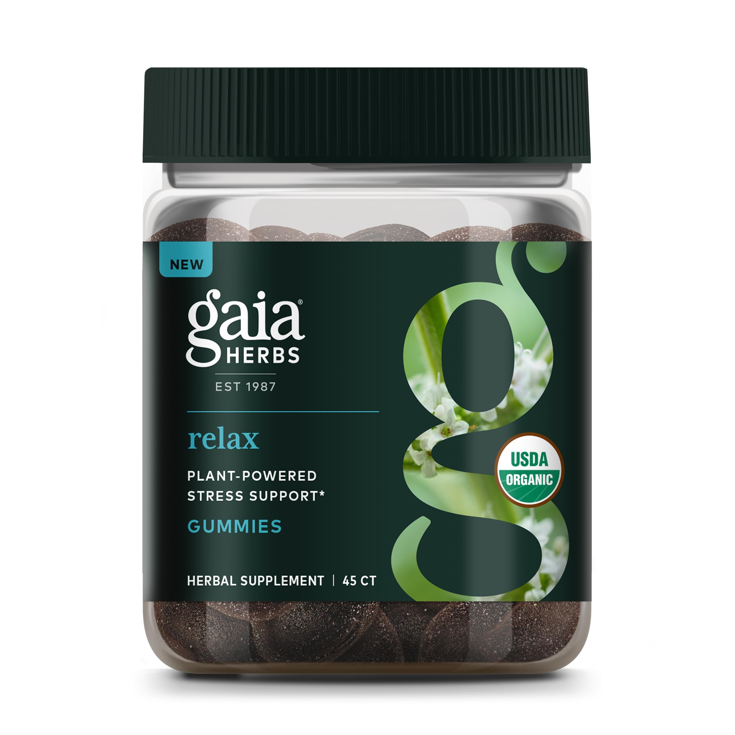Gaia Herbs Relax Gummies bottle on white background