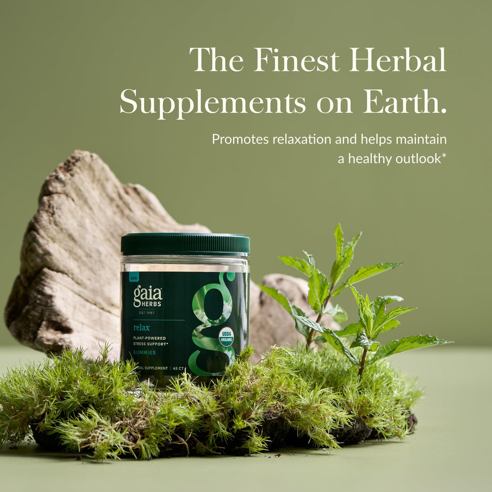 Close-up of Relax Gummies poured from the bottle