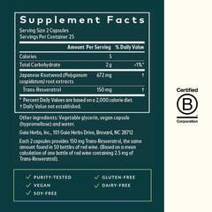 Close-up of Gaia Herbs Resveratrol 150 label