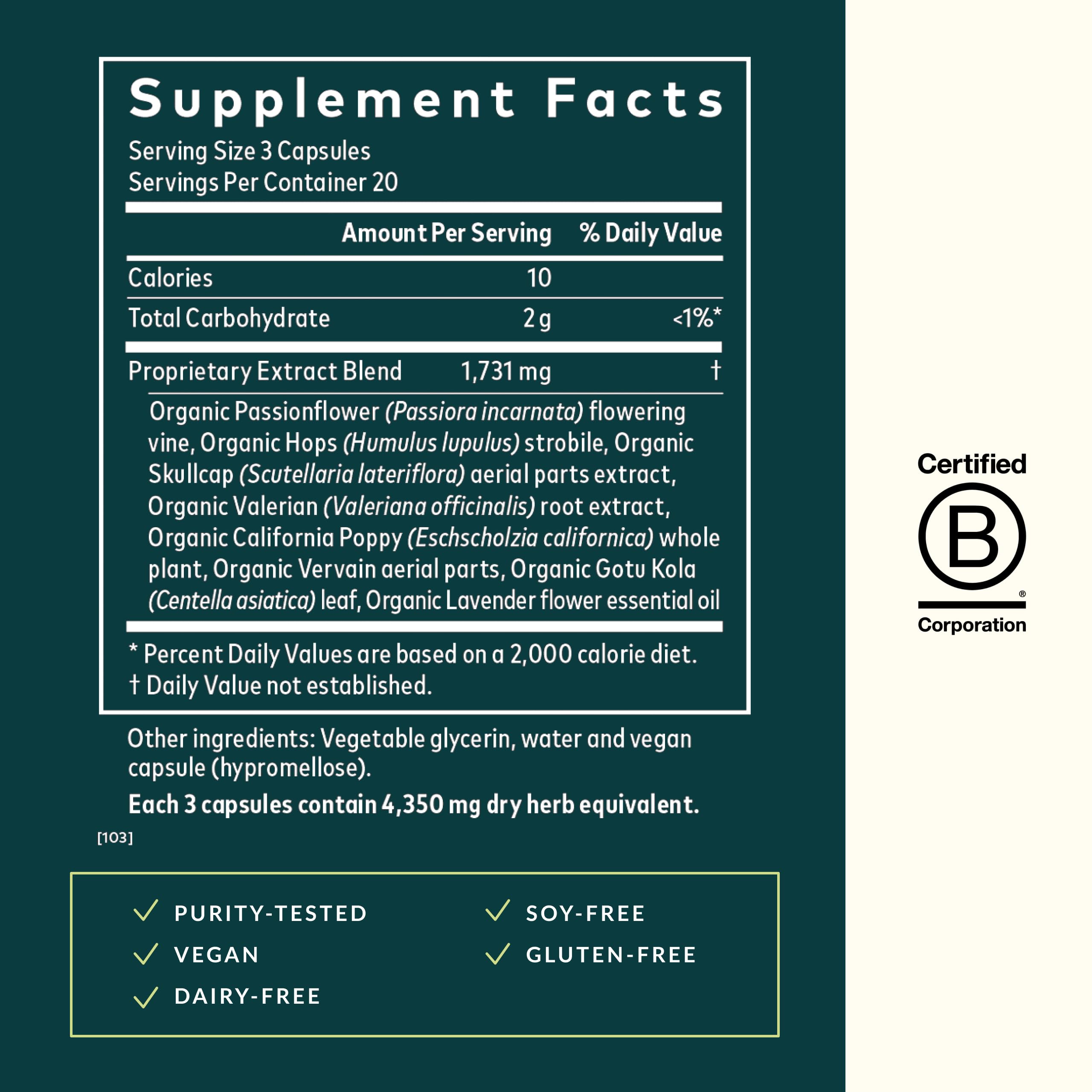 Close-up of Gaia Herbs Sound Sleep vegan liquid phyto-capsules