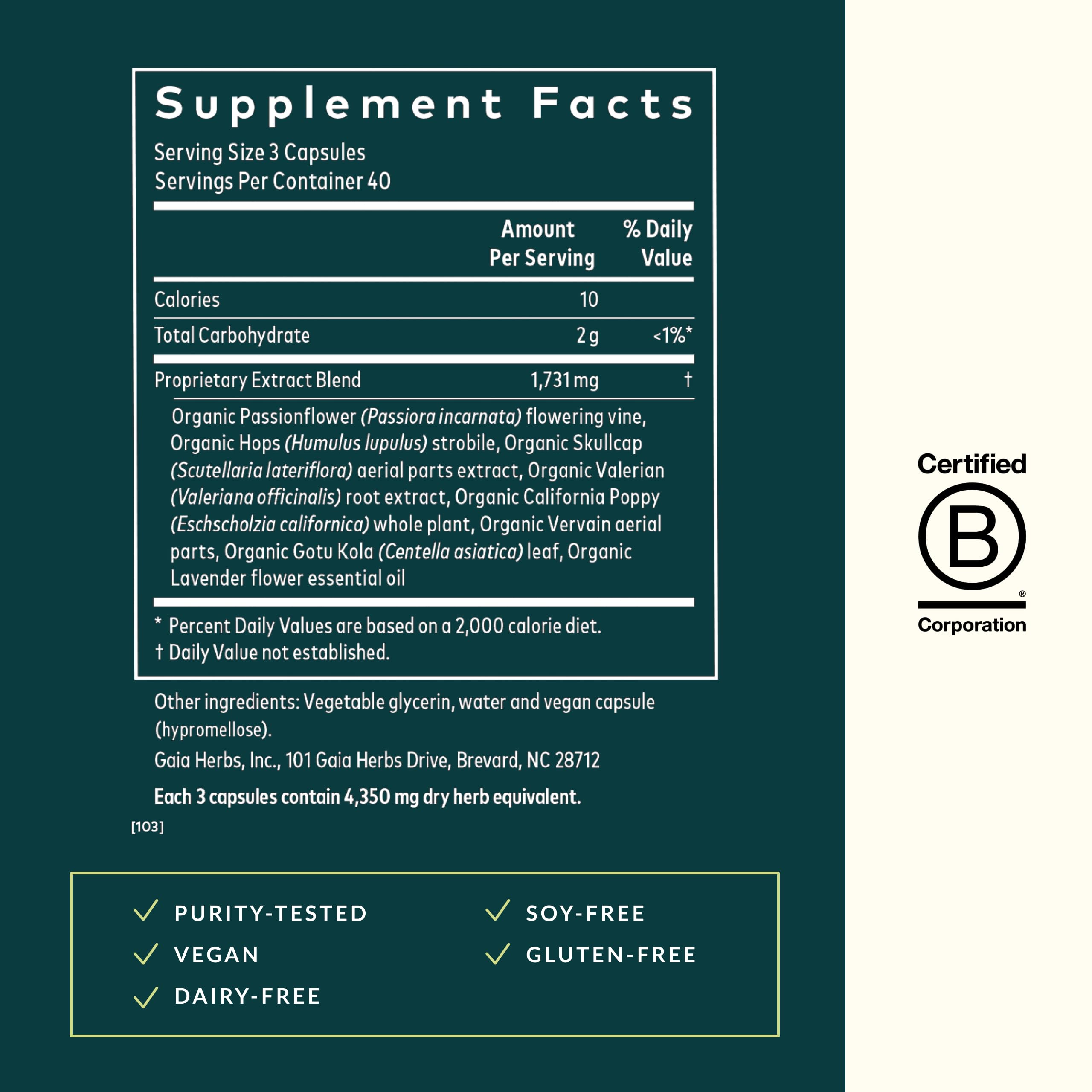 Passionflower and calming herbs in Gaia Herbs Sound Sleep