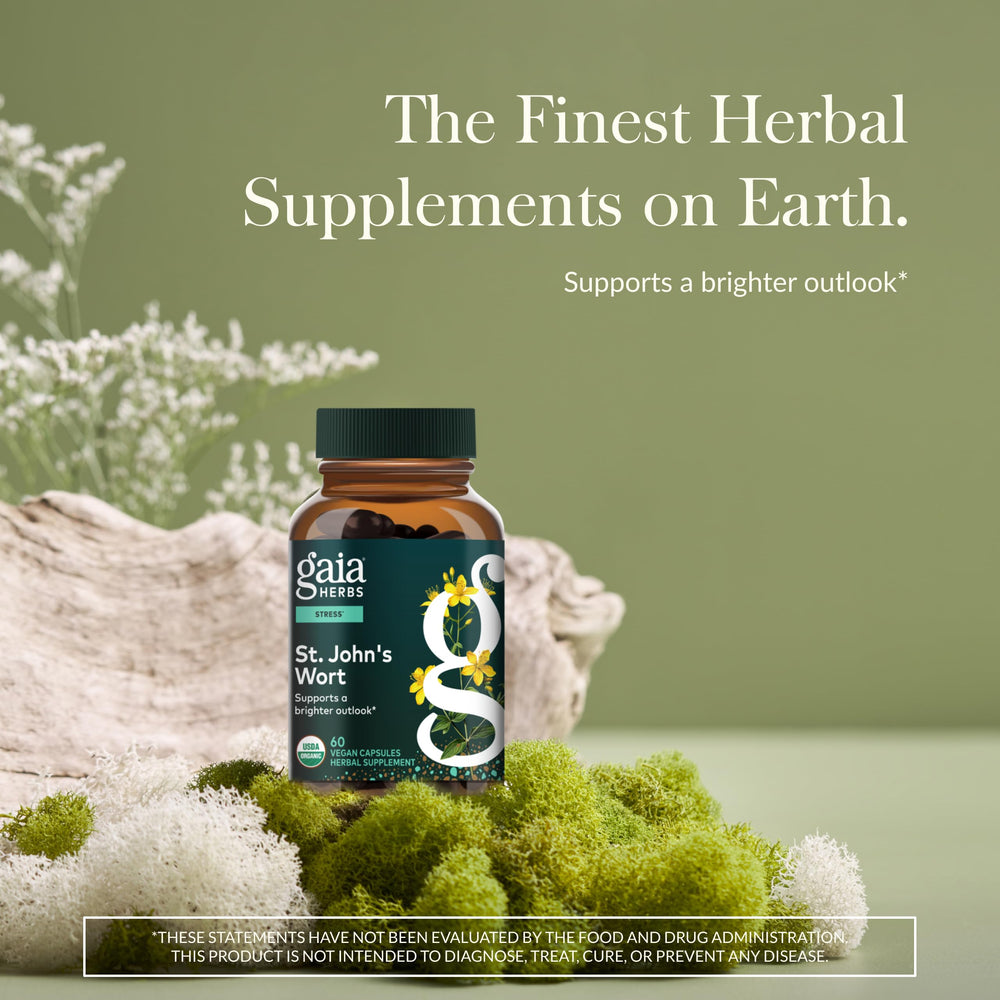 Close-up of Gaia Herbs St. John's Wort capsules