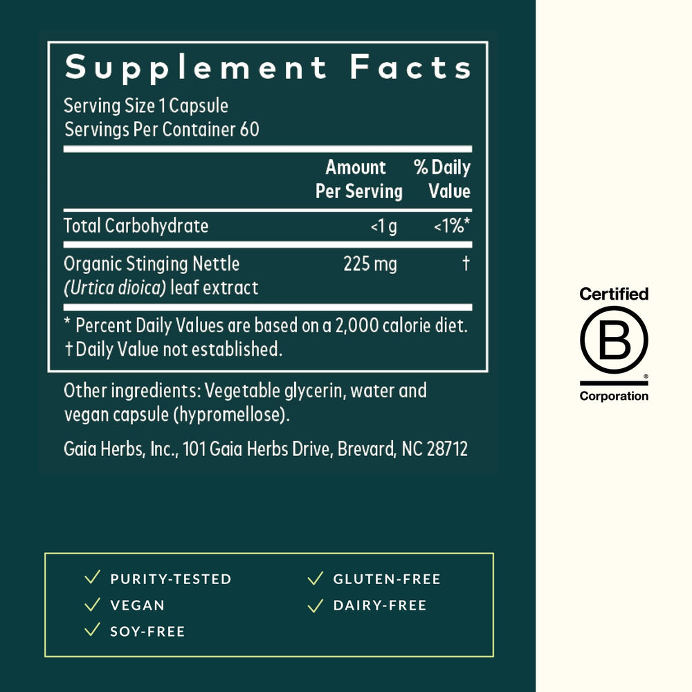 Stinging nettle leaf capsules in bottle