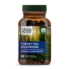 Gaia Herbs Turkey Tail Mushroom bottle with 120 vegan capsules