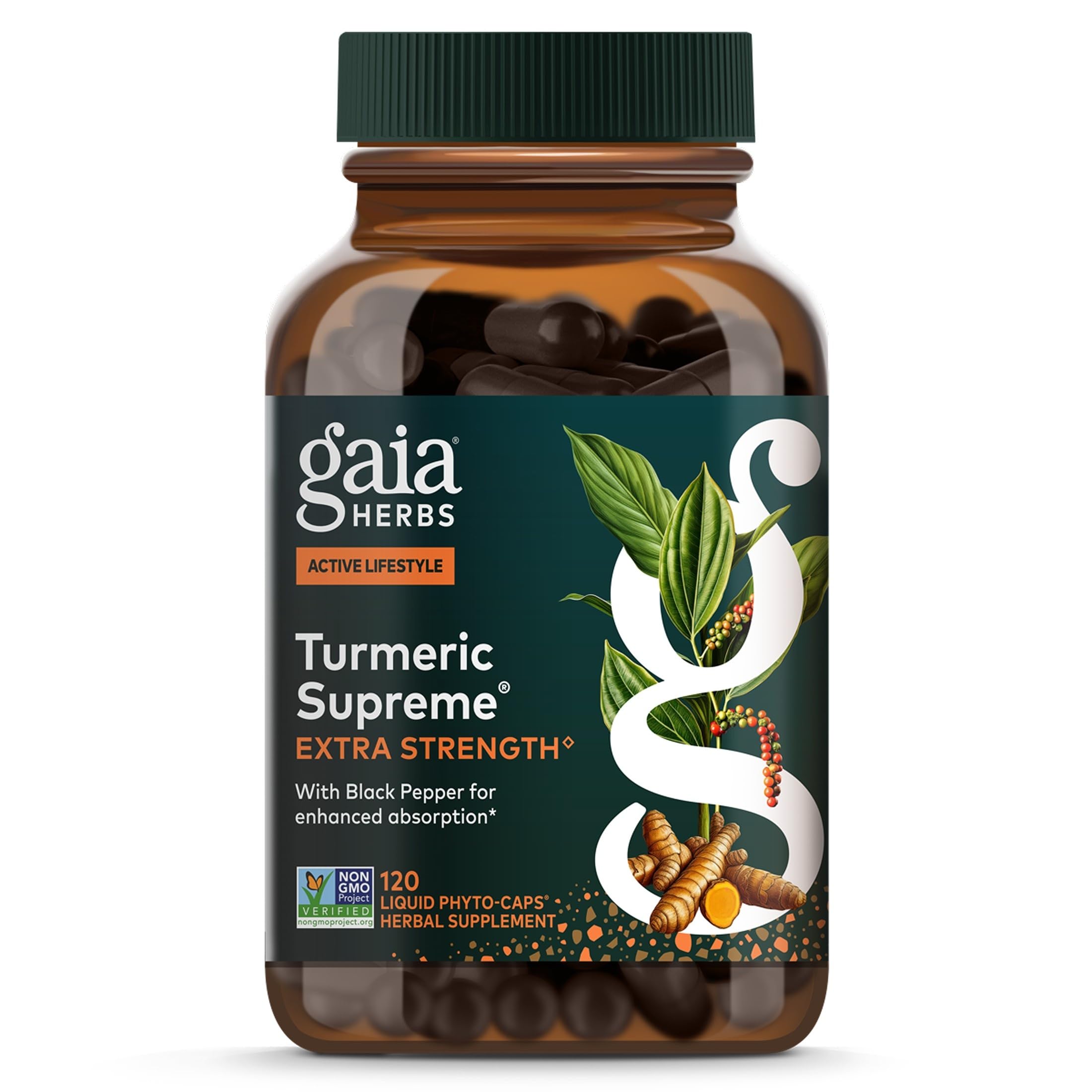 Gaia Herbs Turmeric Supreme bottle ready for daily comfort support.