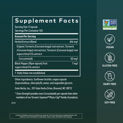 Gaia Herbs Turmeric Supreme capsules close-up highlighting curcumin with black pepper.