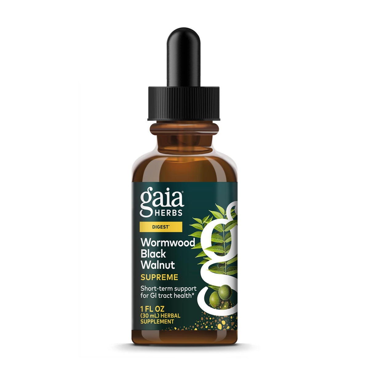 Gaia Herbs Wormwood Black Walnut Supreme 1 fl oz liquid extract bottle - hero image