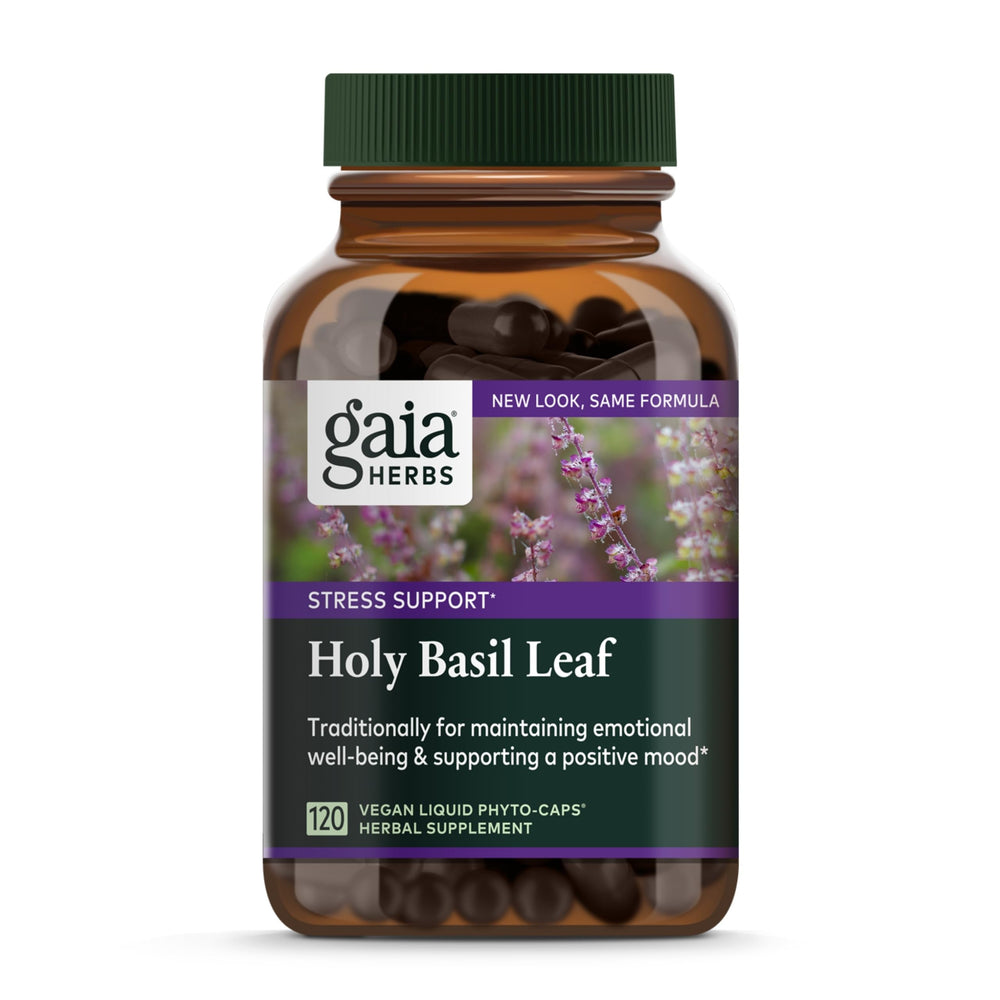 Gaia Herbs Holy Basil Leaf bottle and label