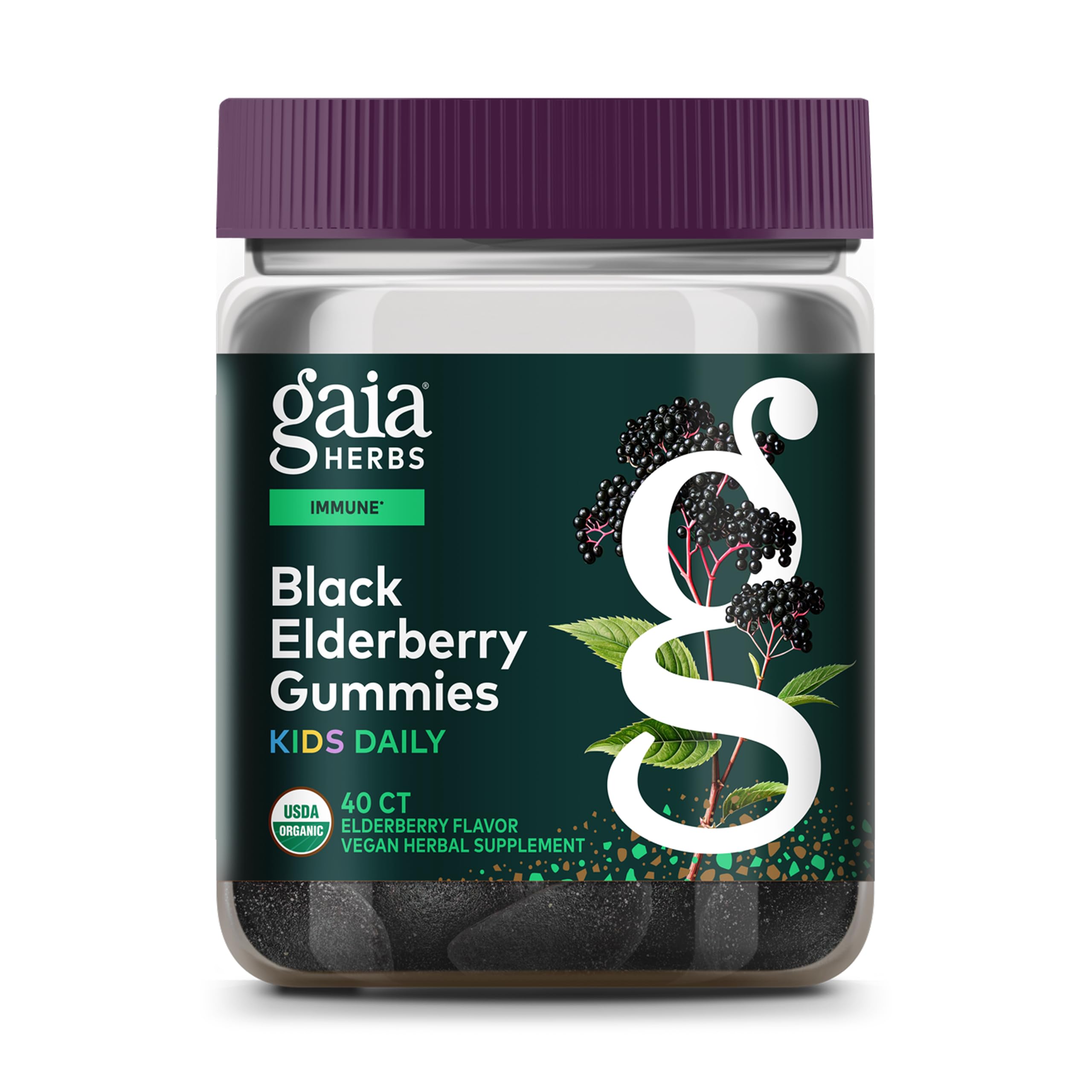 GaiaKids Black Elderberry Gummies bottle label front