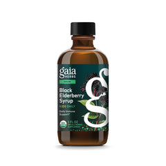Front view of GaiaKids Black Elderberry Syrup bottle