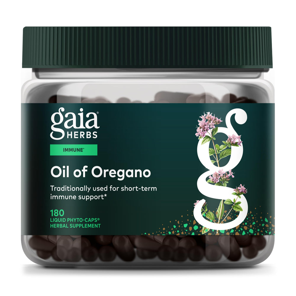 Bottle of Gaia Herbs Oil of Oregano with 180 vegan capsules