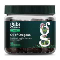Bottle of Gaia Herbs Oil of Oregano with 180 vegan capsules