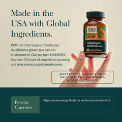 Organic ginger root shown alongside ashwagandha and cordyceps ingredients