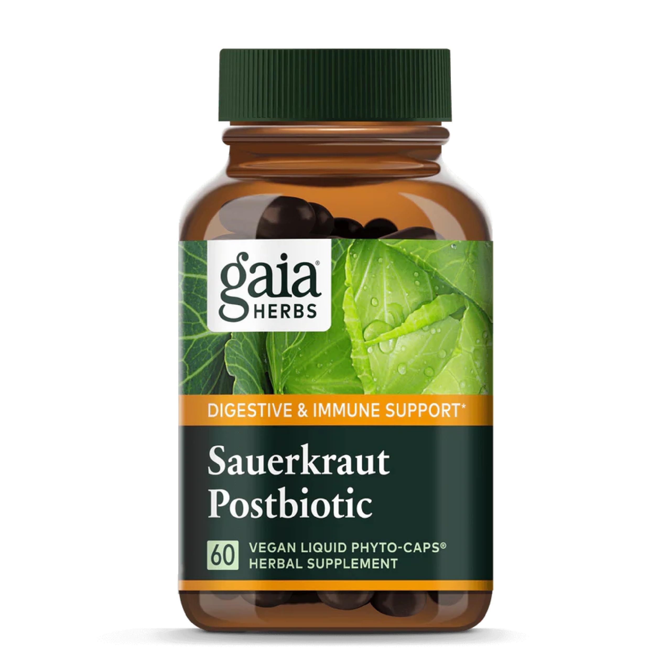 Gaia Herbs Sauerkraut Postbiotic bottle and label