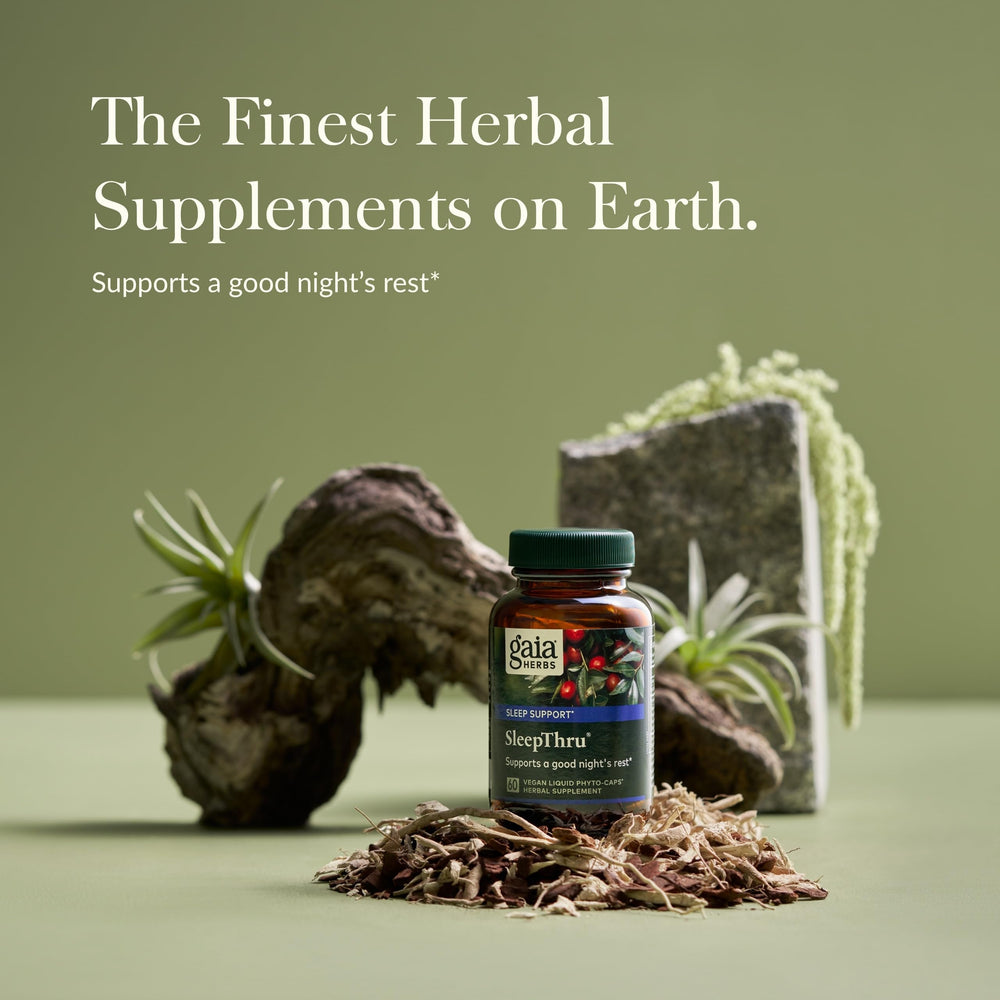 Close-up of Gaia SleepThru vegan liquid phyto-capsules