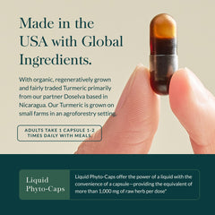Side view of Gaia Herbs Turmeric Supreme Extra Strength bottle showing supplement facts