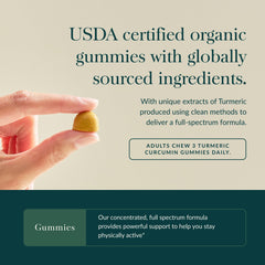 Gummies formulation highlights showing turmeric blend and supporting ingredients