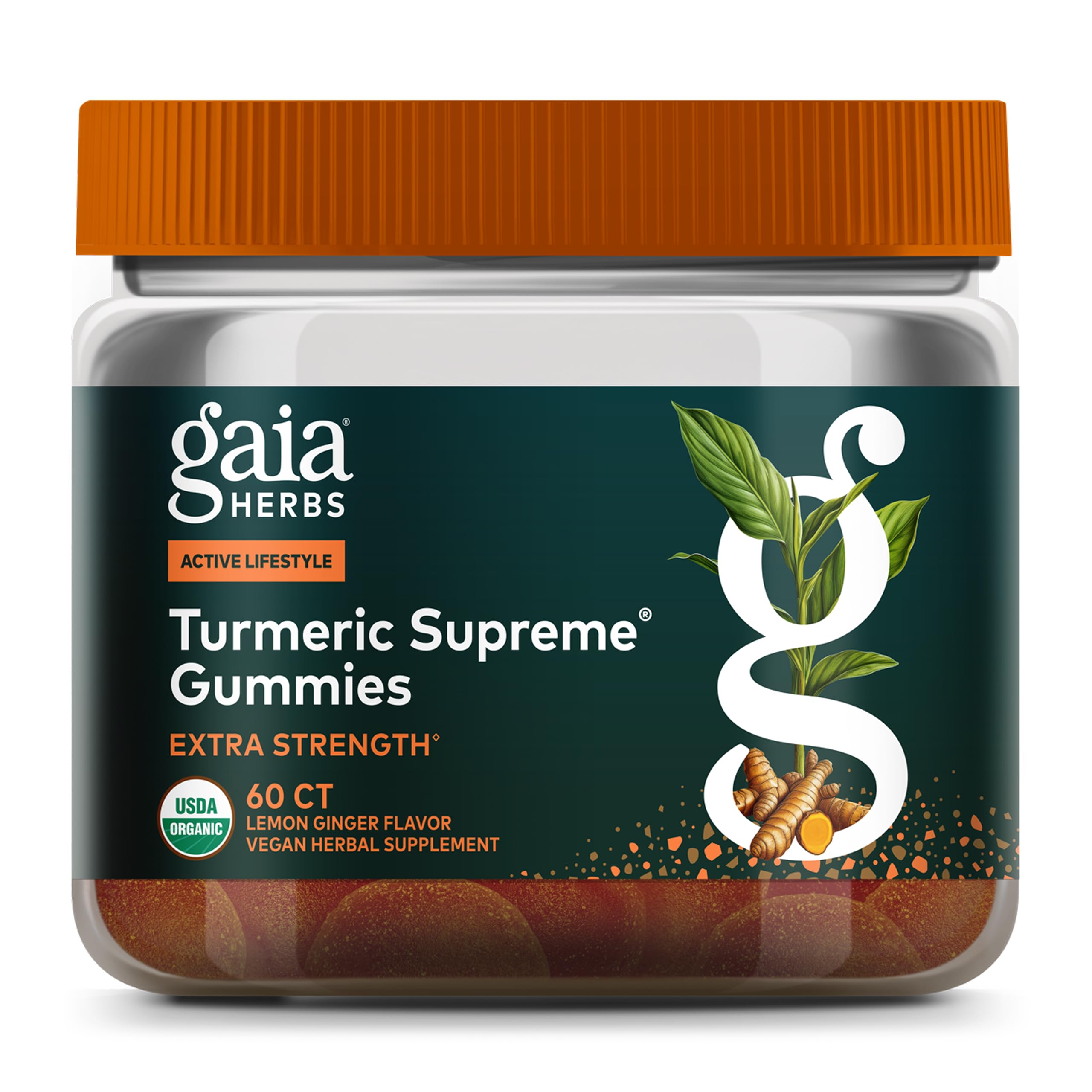 Front hero image of Gaia Herbs Turmeric Supreme Extra Strength Gummies in Lemon Ginger flavor