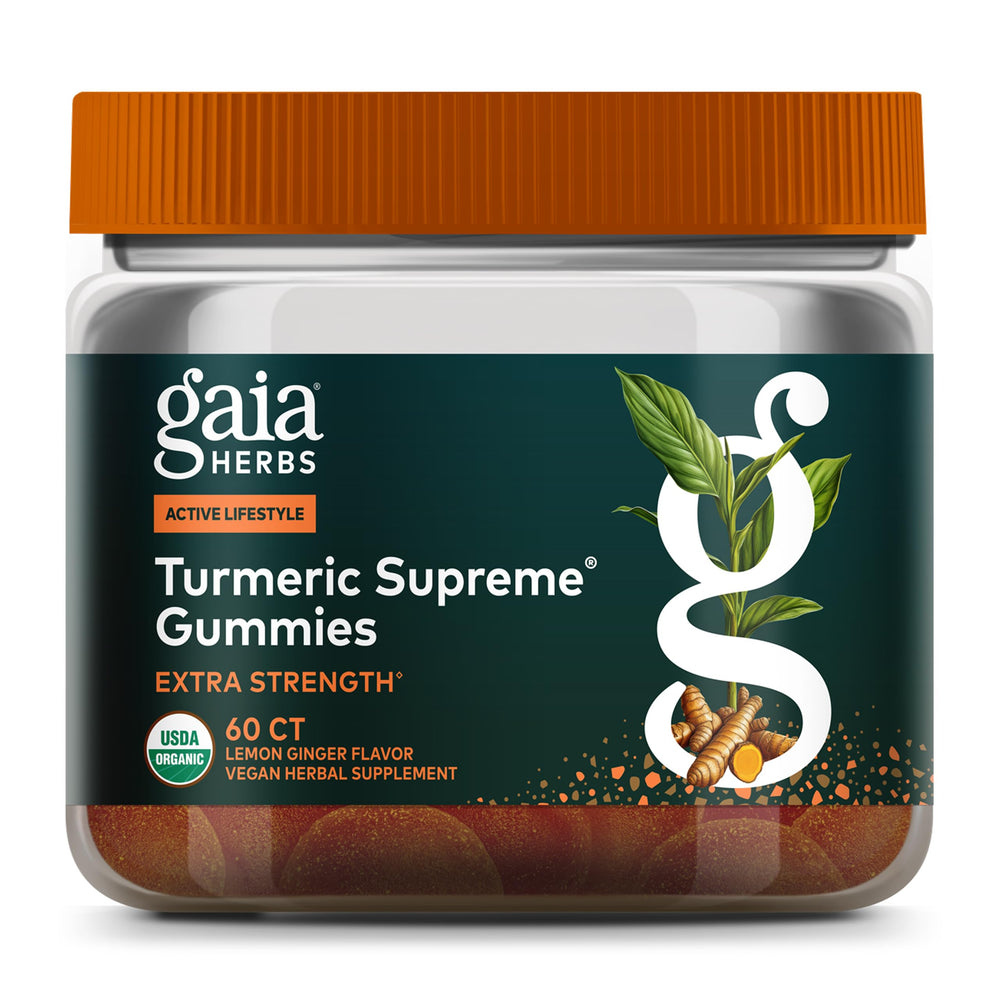 Front hero image of Gaia Herbs Turmeric Supreme Extra Strength Gummies in Lemon Ginger flavor