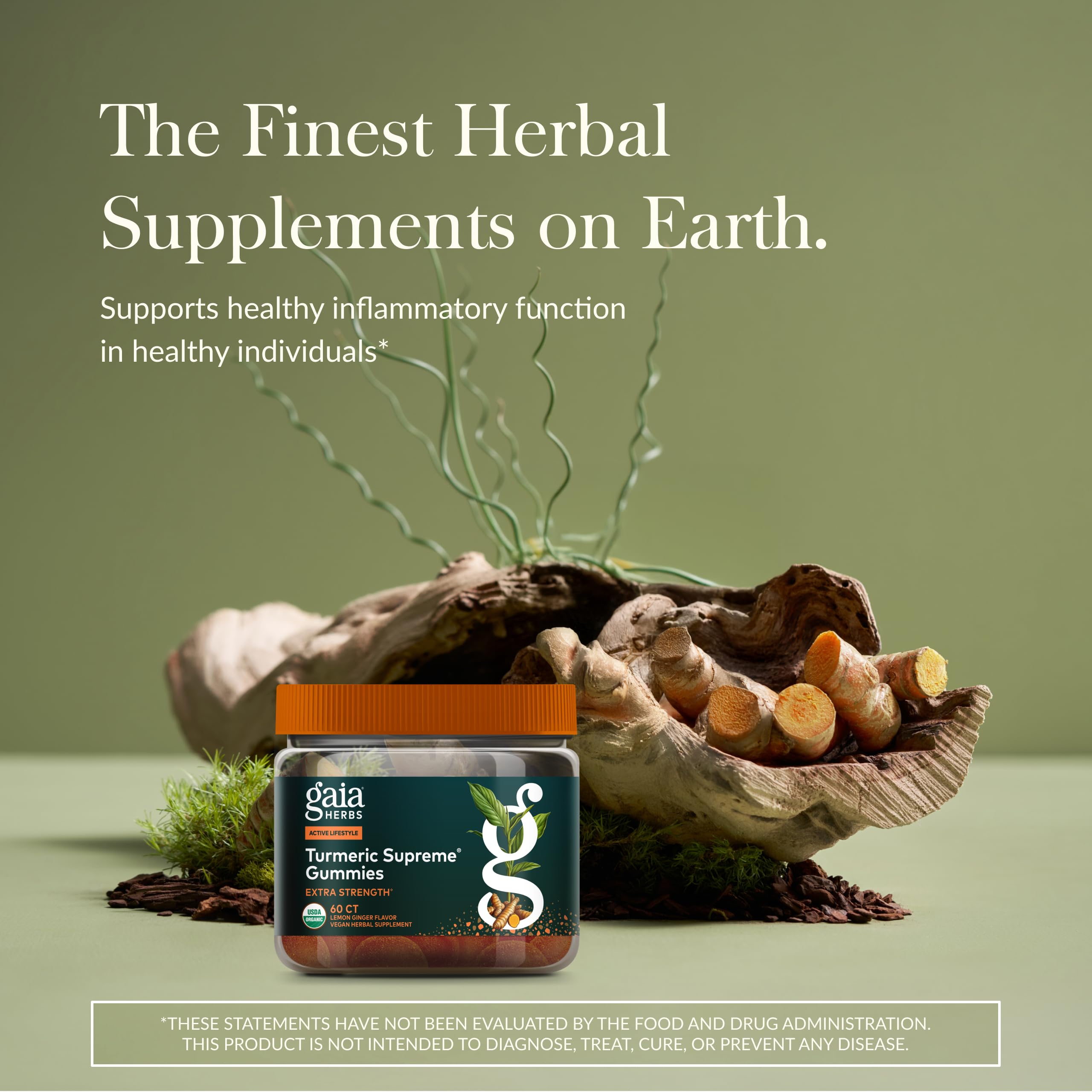 Side view of Gaia Herbs Turmeric Supreme Extra Strength Gummies bottle