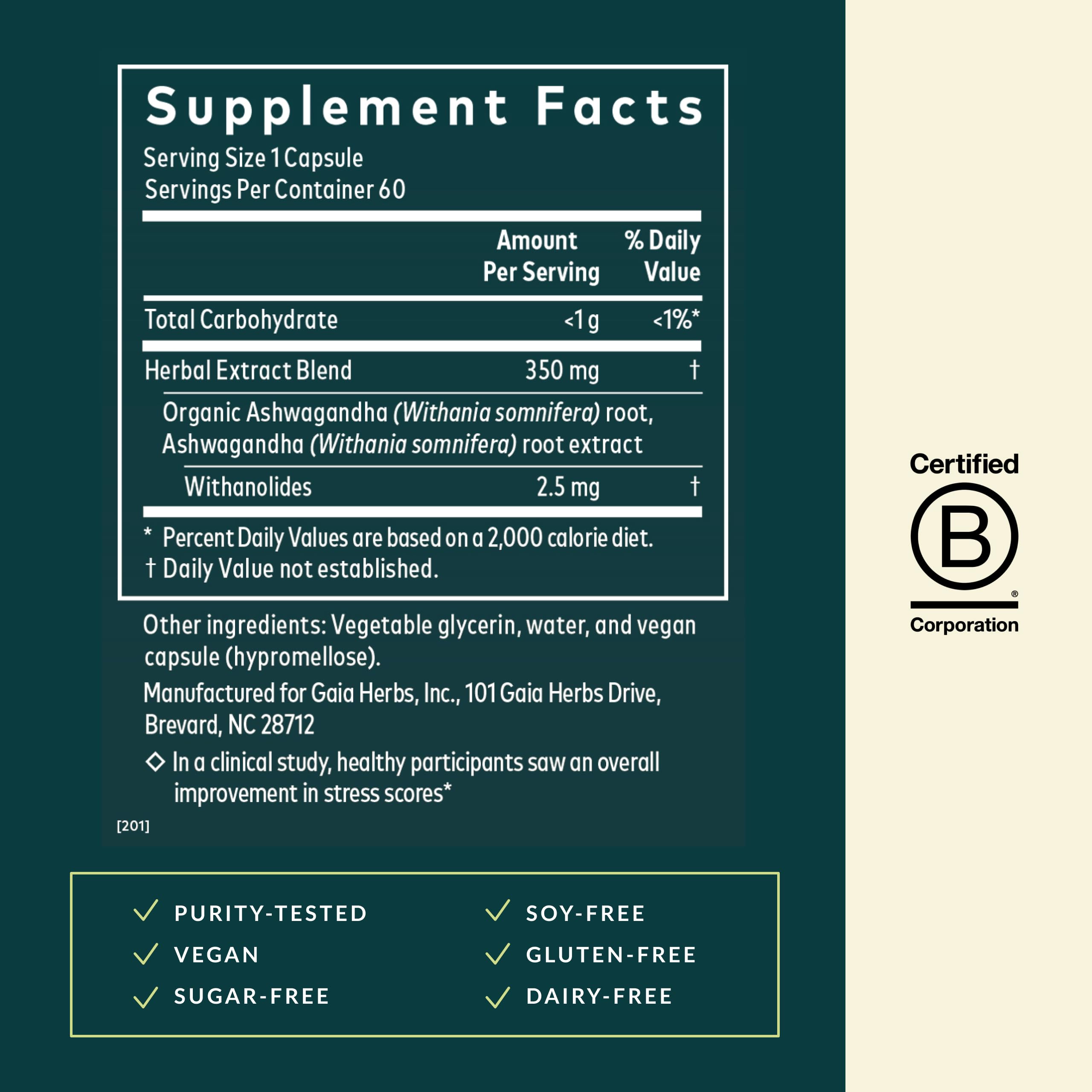 Close-up of Gaia Ashwagandha Root capsules