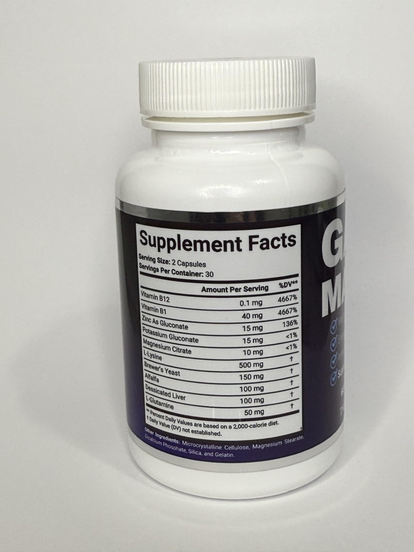 GAINMAX Weight Gain Support bottle - label close-up