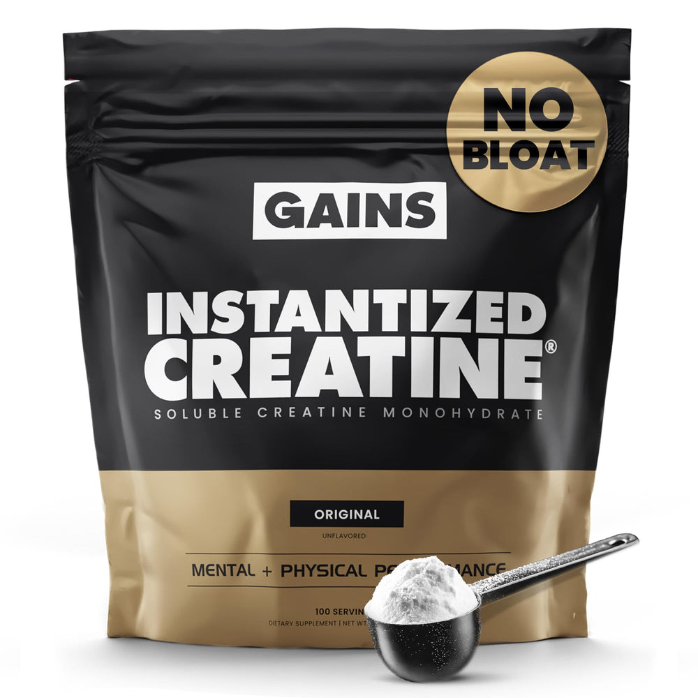 Gains in Bulk Instantized Creatine Monohydrate container with scoop