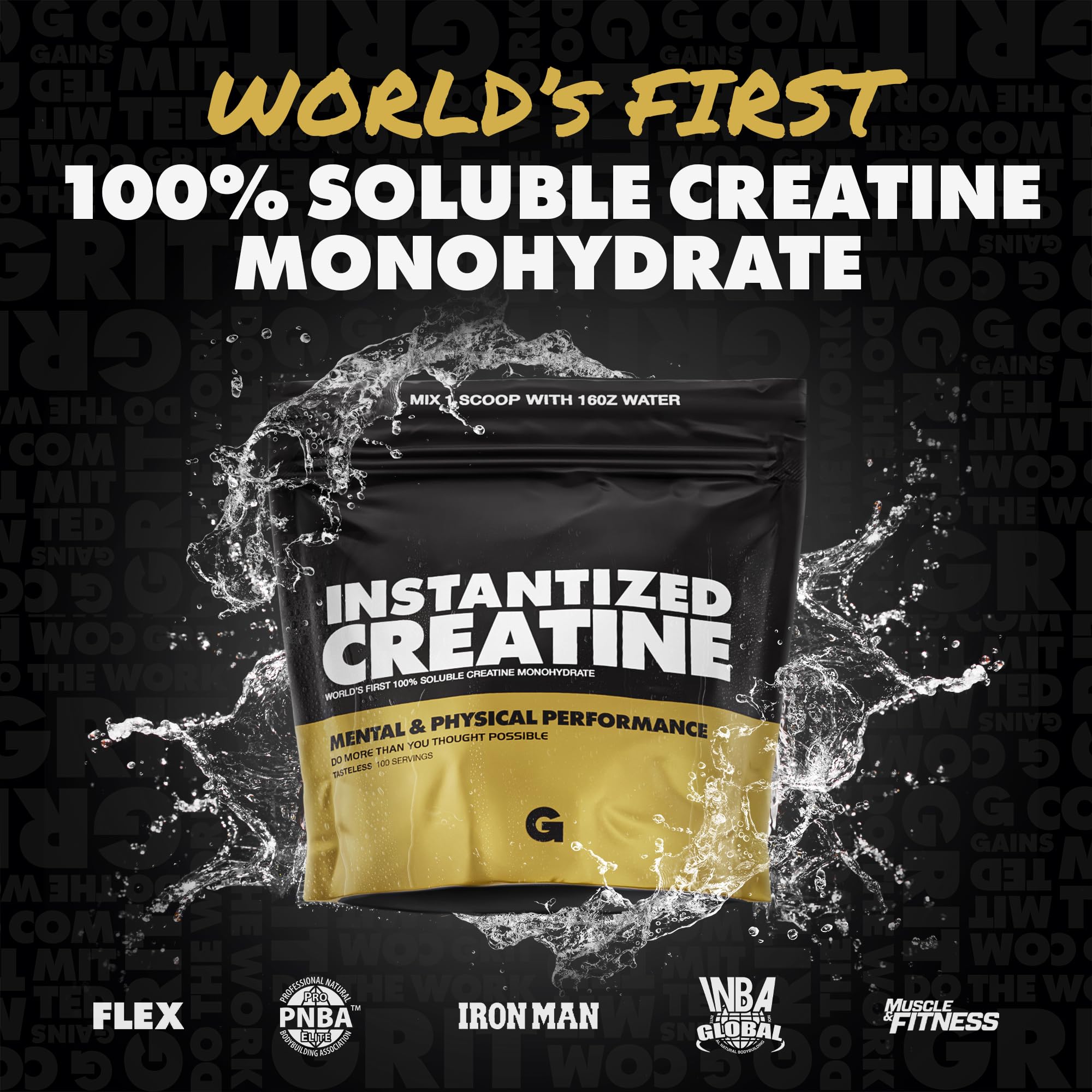 Soluble creatine monohydrate powder dissolving in water