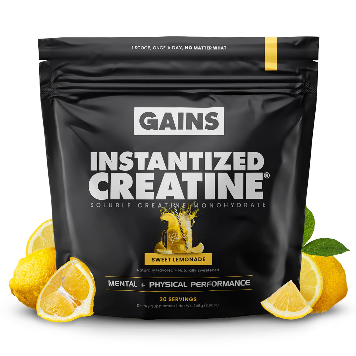 Gains in Bulk Instantized Creatine Monohydrate bottle and scoop