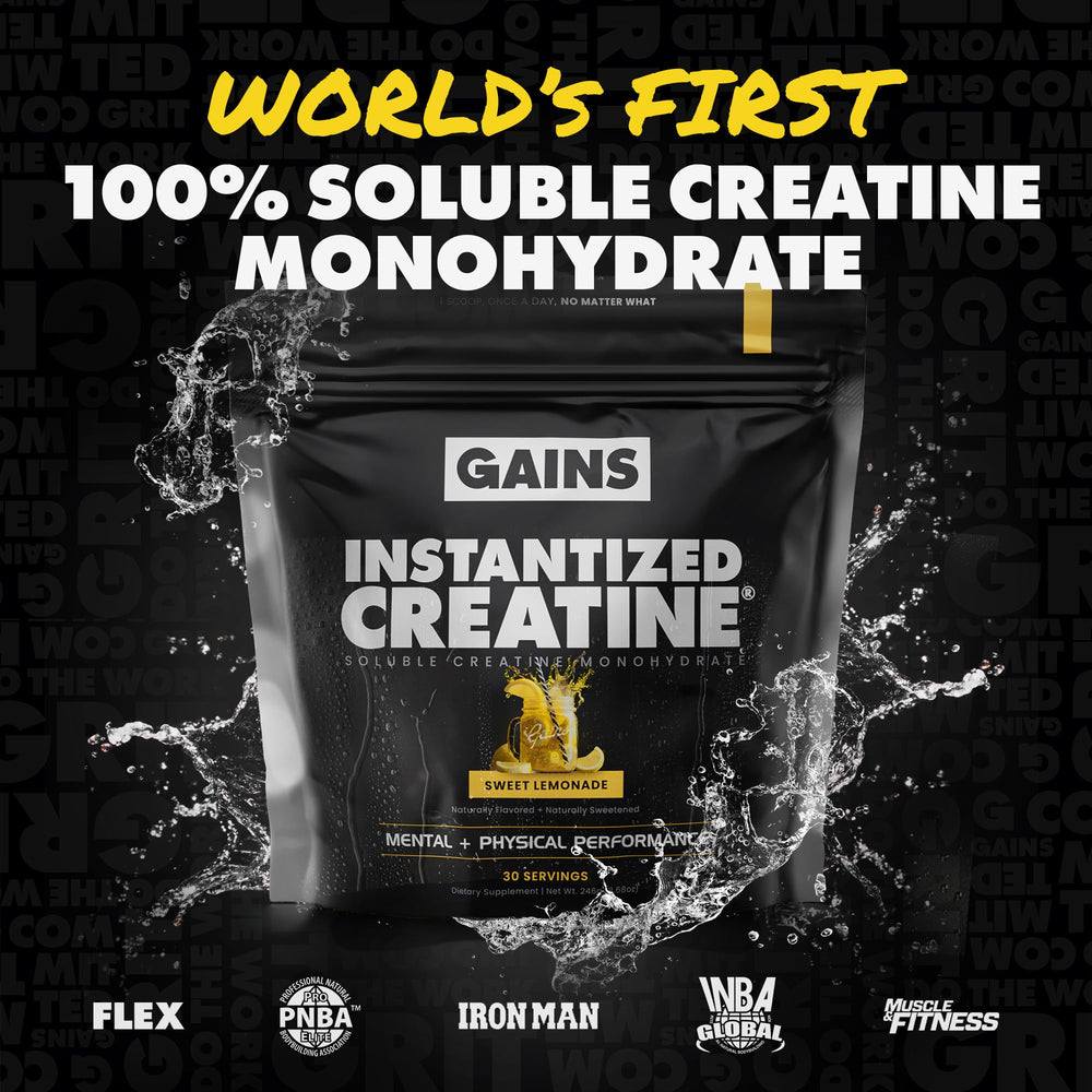 Instantized creatine monohydrate dissolving in water