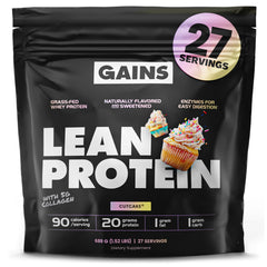 GAINS IN BULK Lean Protein Bottle with brownie flavor for post-workout recovery.