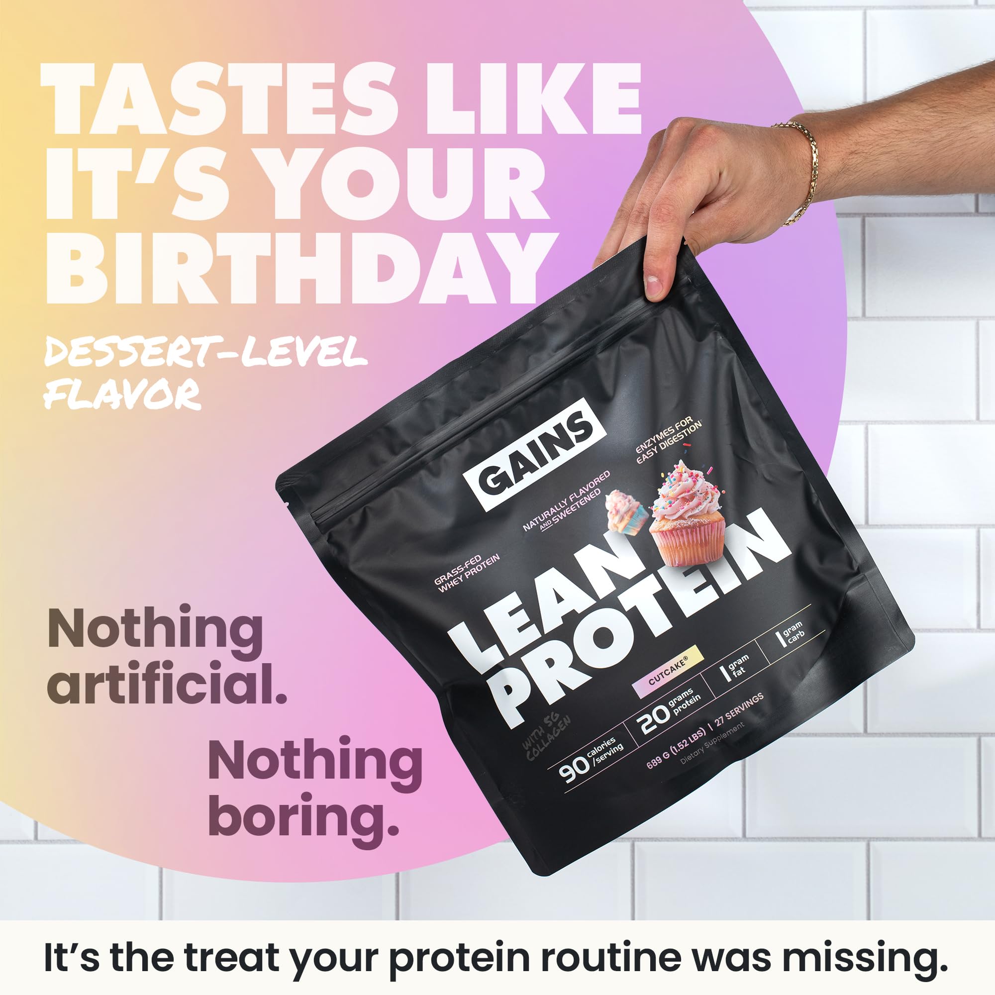 GAINS IN BULK Lean Protein dry scoop for precise mixing and fueling workouts.