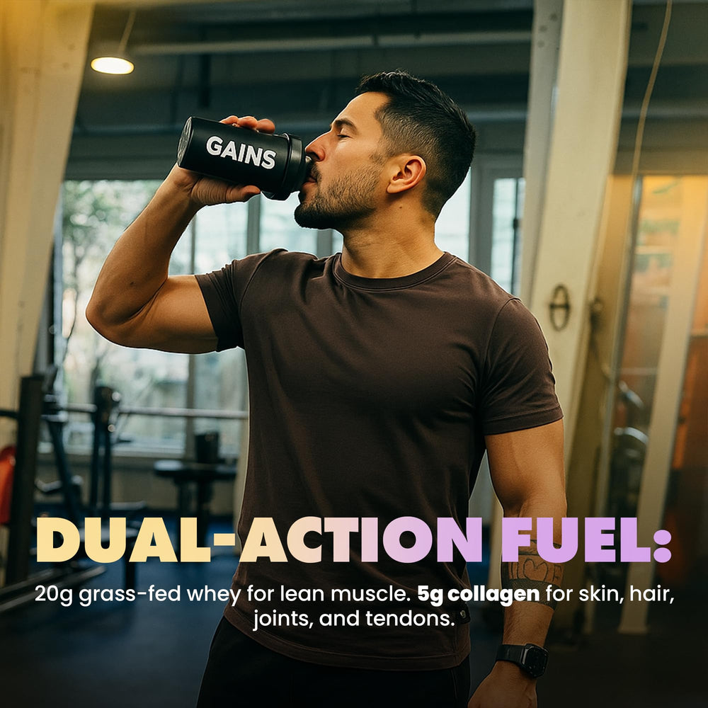 GAINS IN BULK Lean Protein gluten-free packaging label for clean nutrition.