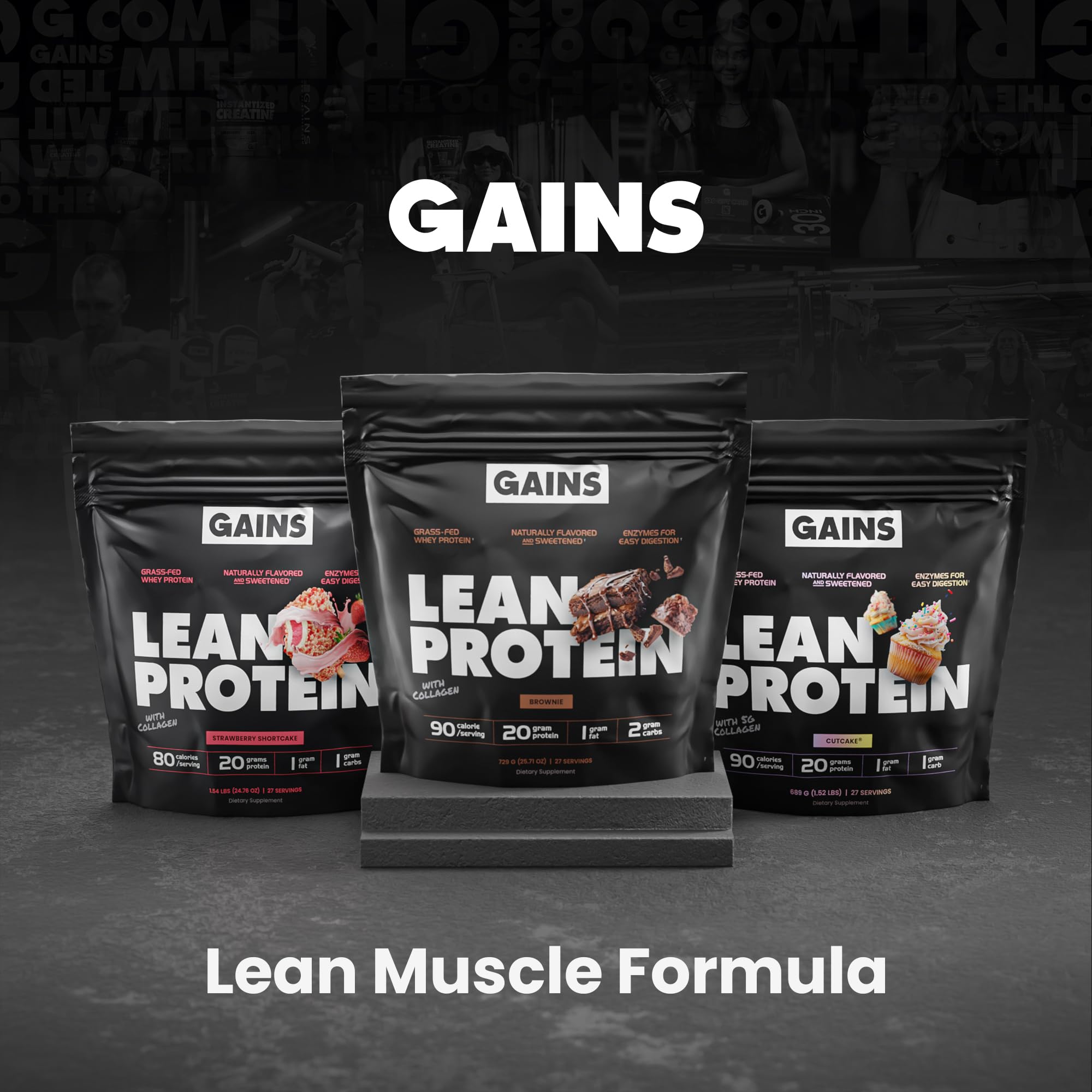 GAINS IN BULK Lean Protein post-workout shake setup supports muscle recovery.