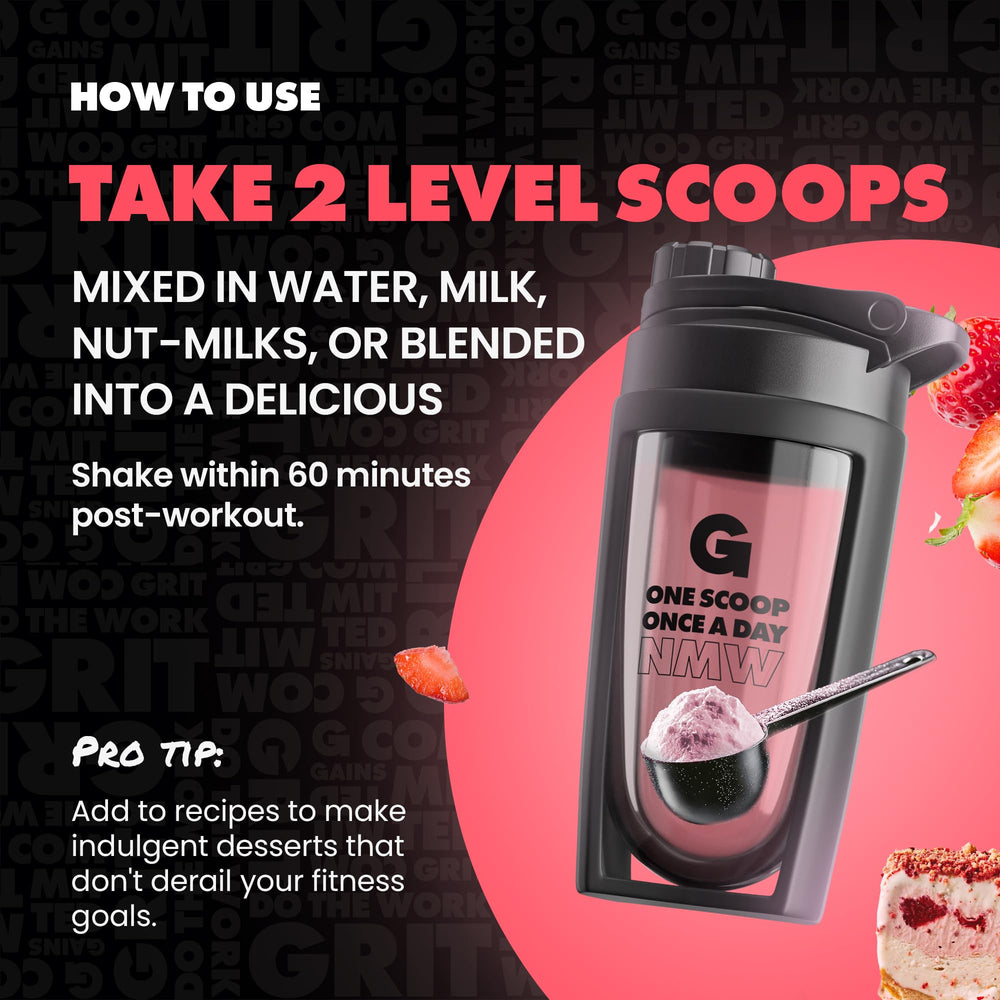 GAINSINBULK Lean Protein shake in glass shows quick nutrition