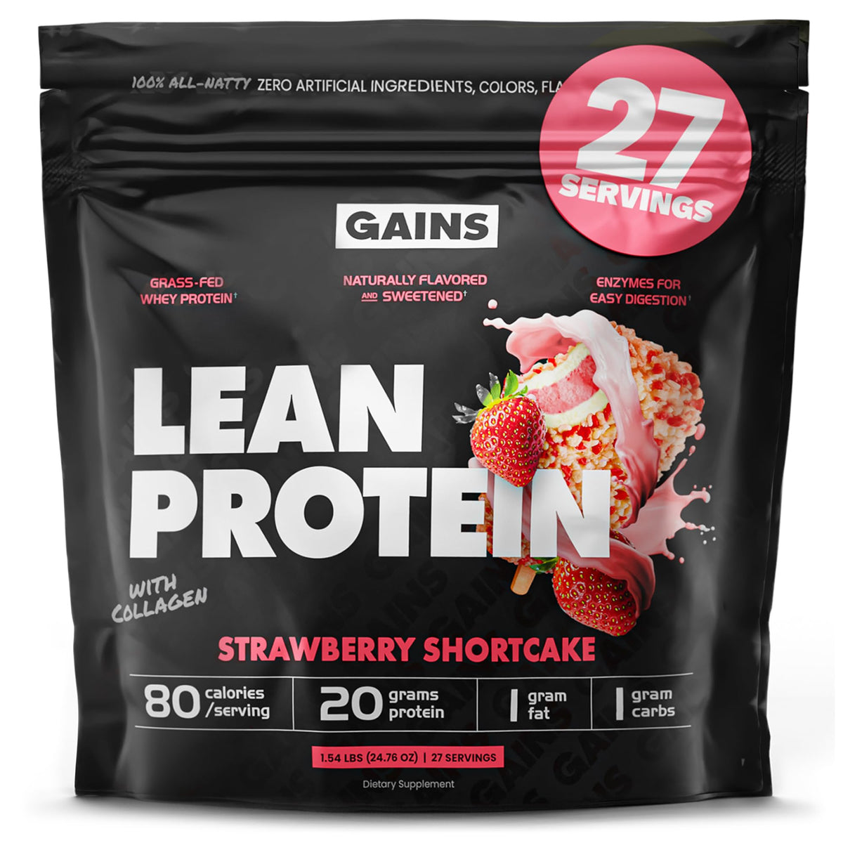 GAINSINBULK Lean Protein Strawberry Shortcake powder for post-workout shakes