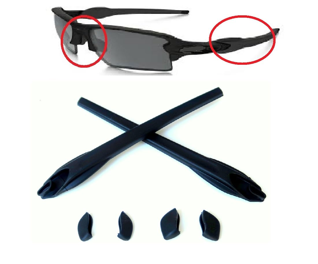Close-up of Oakley Flak 2.0/XL earsock and nose pad replacement kit in black rubber