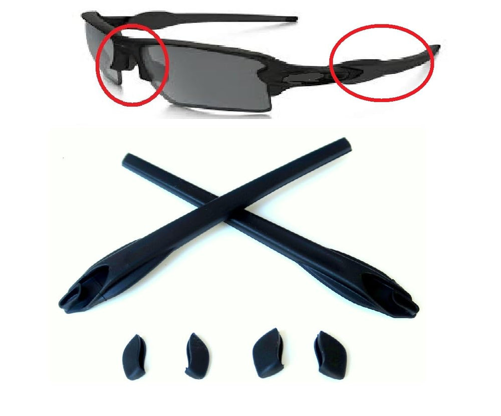 Close-up of Oakley Flak 2.0/XL earsock and nose pad replacement kit in black rubber