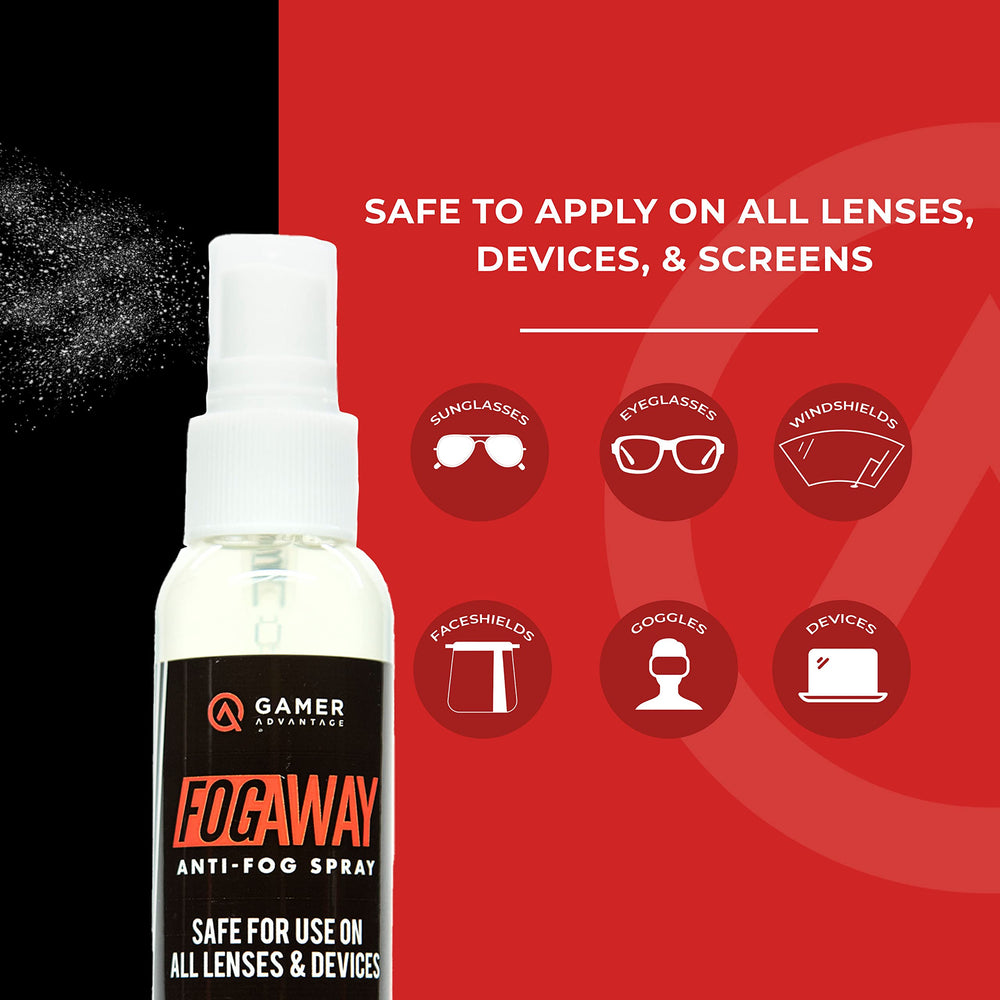 Close-up of FogAway branding on bottle
