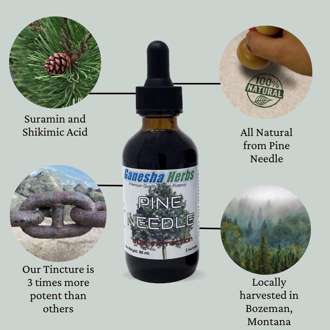 Close-up of Suramax Pine Needle Complex label on bottle