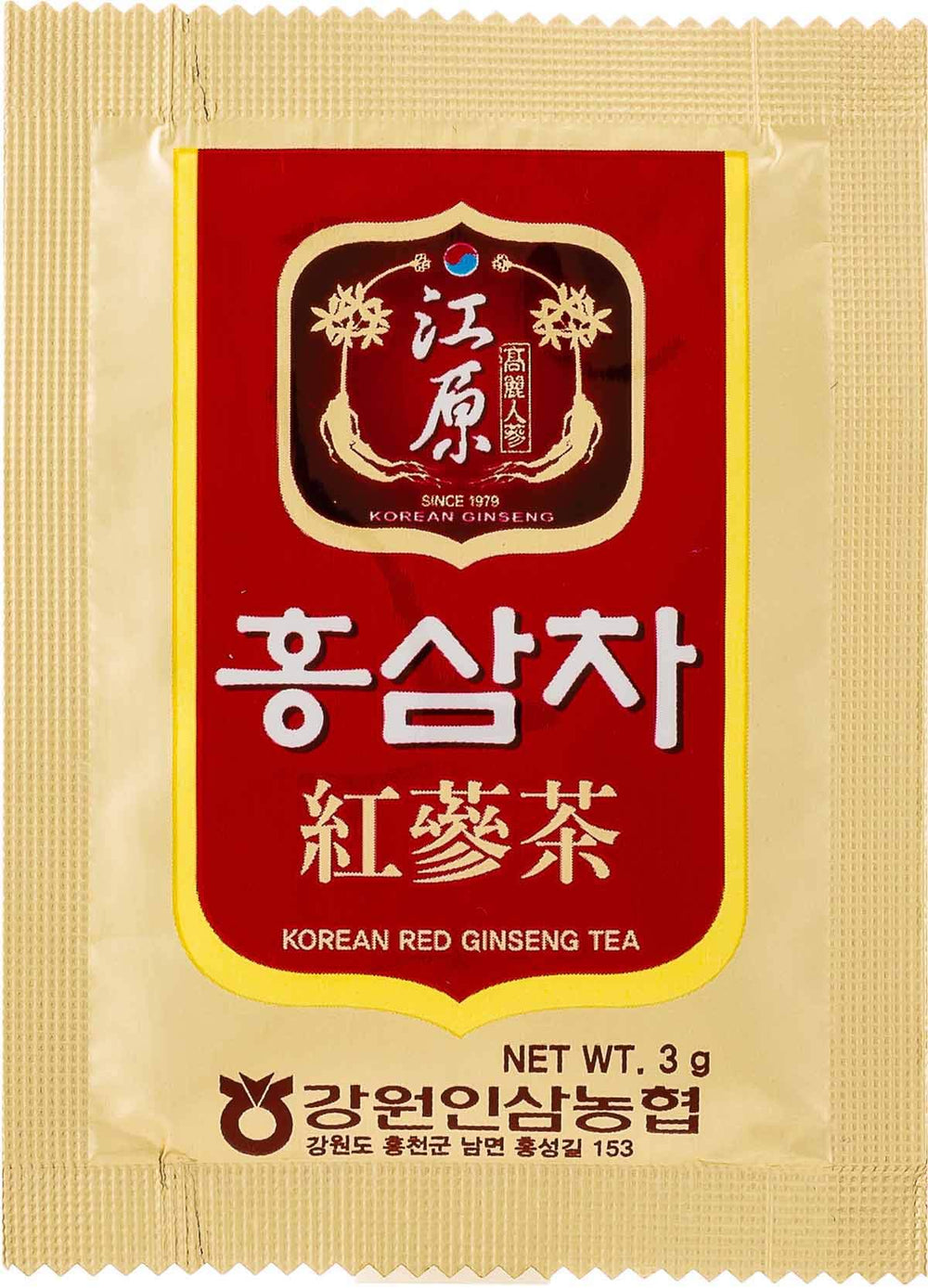 Front view of Gangwoninsam tea packaging