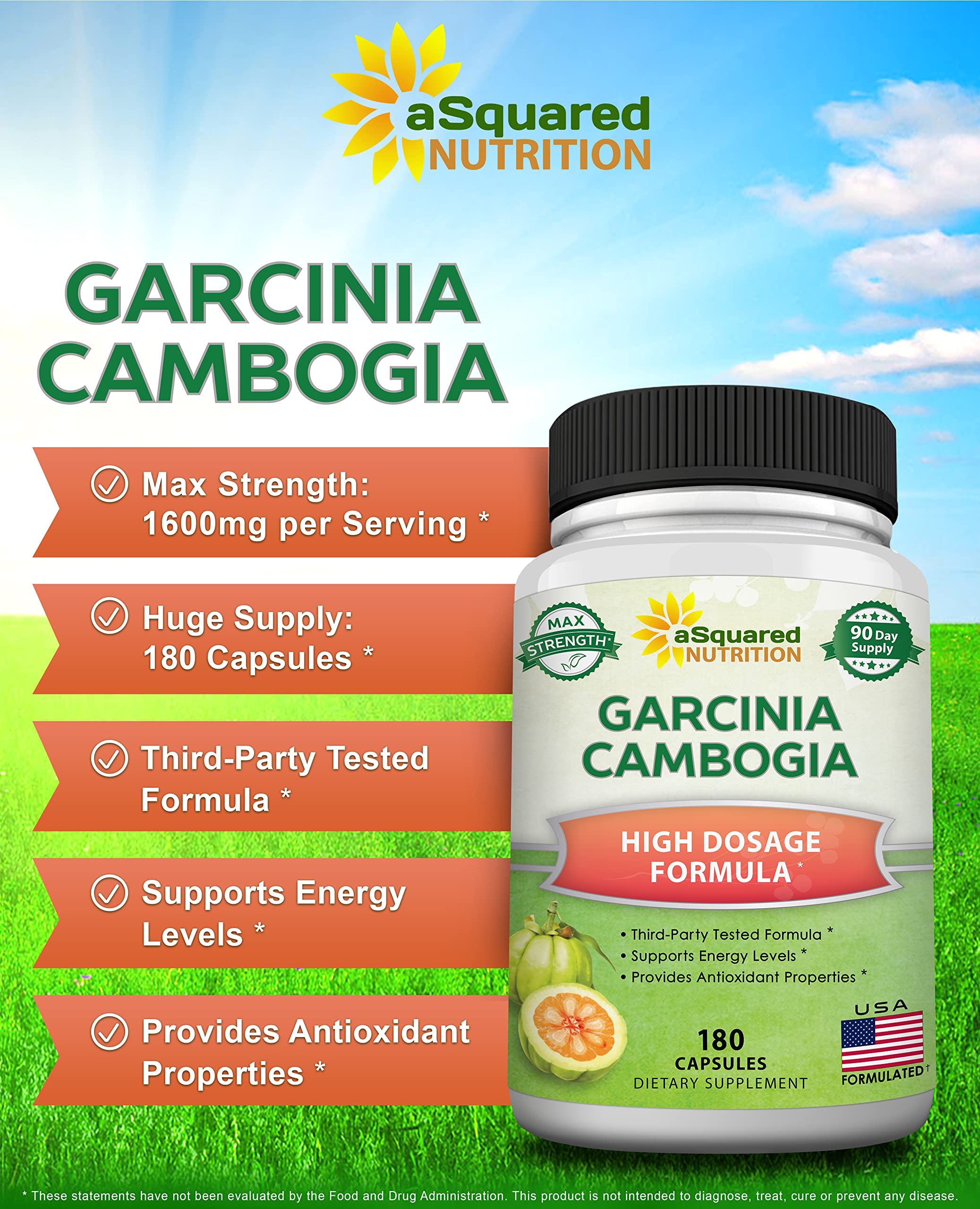 Product label showing Garcinia Cambogia 1600mg per serving