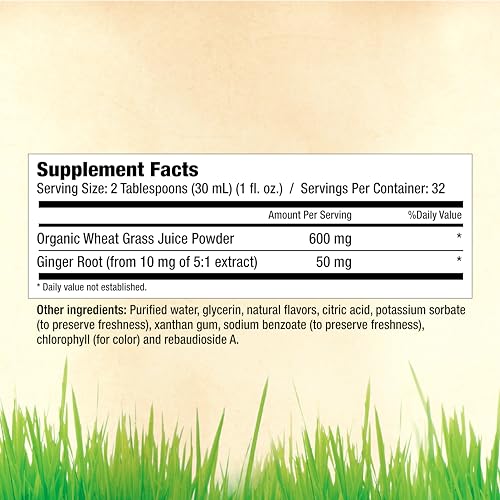 Front view of Garden Greens Wheat Grass Liquid bottle on white background