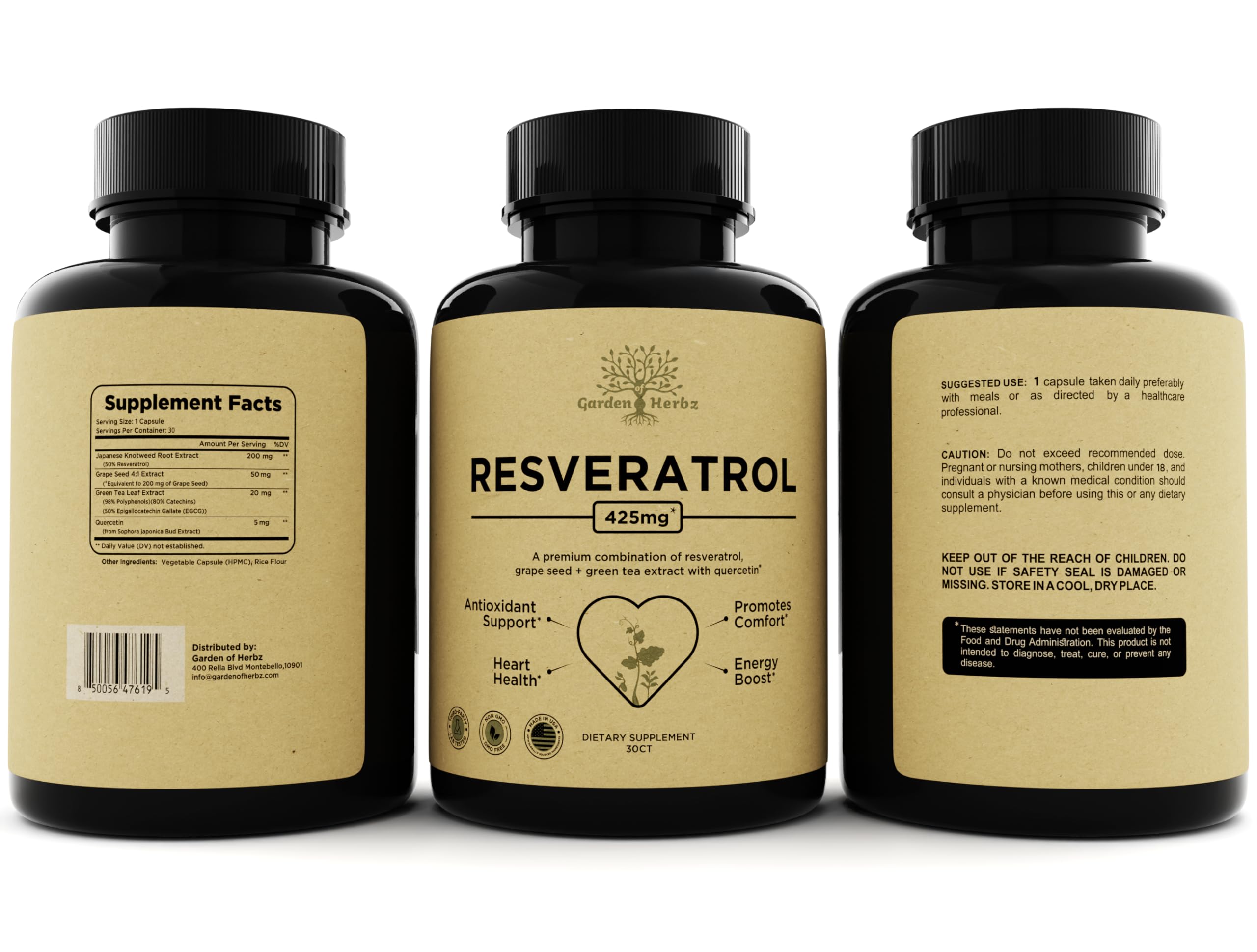 Nutrition facts panel for the supplement