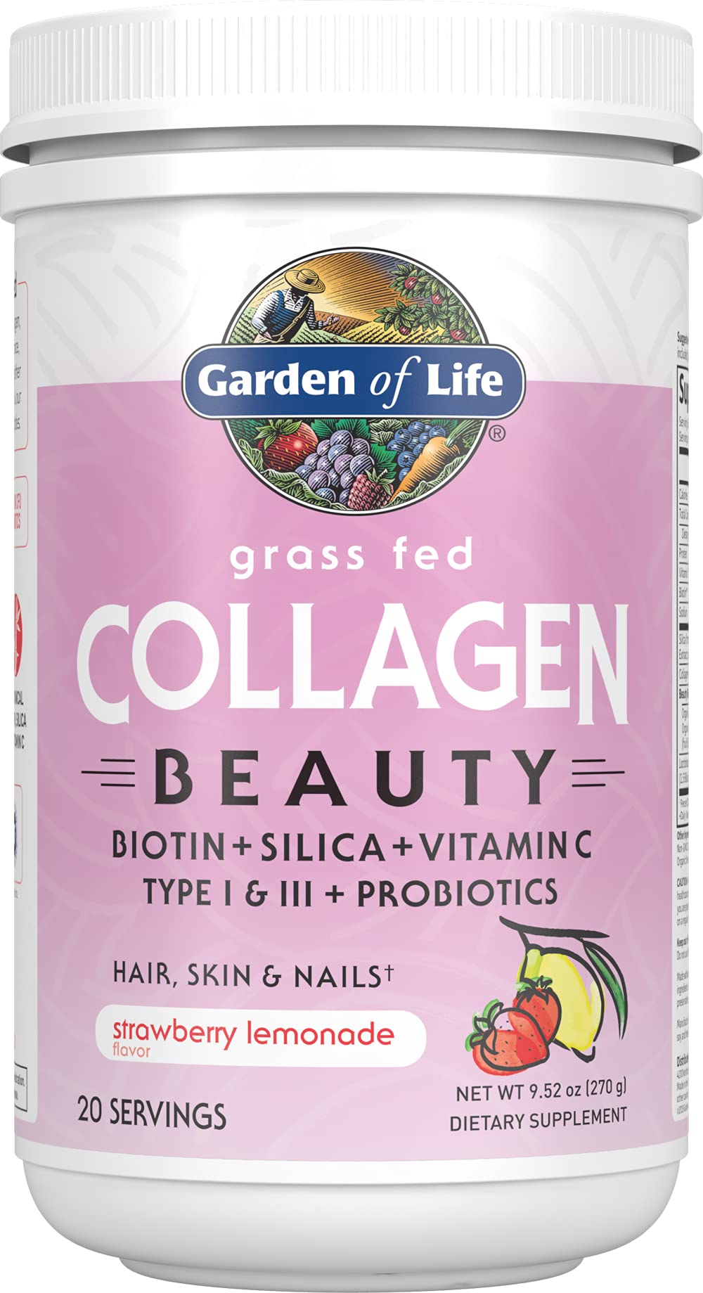 Garden of Life Collagen Beauty Strawberry Lemonade tub - front view